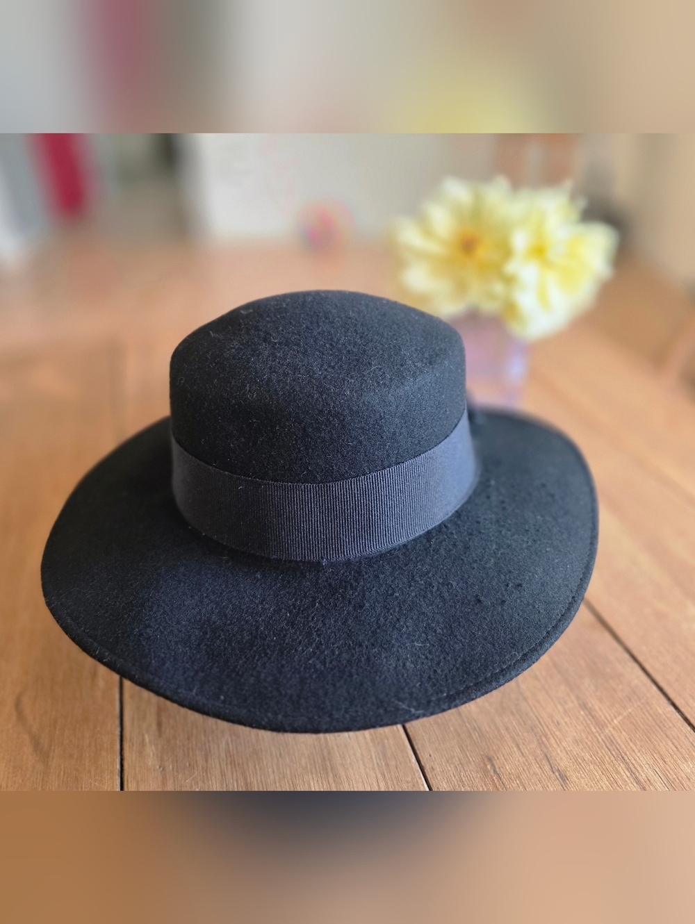 Nordstrom Black Wool Felt Wide-Brim Bow Hat
